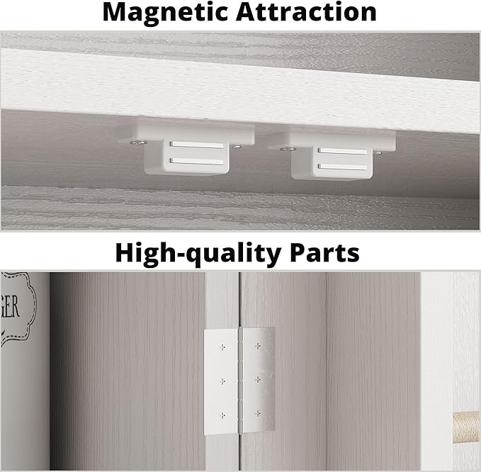 IRONCK Kitchen Pantry Storage Cabinet 72.8" H, 4 Barn Doors with Storage Rack, 4 Adjustable Shelves, Freestanding Cupboard for Dining Room Living Room, Laundry, White