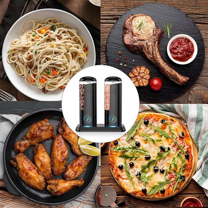 Electric Salt and Pepper Grinder Set: Rechargeable Salt and Pepper Shakers Set Electric For Gravity Spice Grinders Adjustable Automatic Peppercorns Mills Refillable Shaker Mill Large Capacity