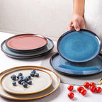 LERATIO Ceramic Plates Set of 6, 10.5 Inch Reactive Glaze Light Weight Porcelain Salad Plates,Modern Shape Dinnerware Dishes Set for Microwave& Dishwasher &Oven Safe,Scratch Resistant-Colorful