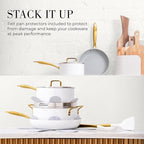 White and Gold Pots and Pans 15 PC Set - Premium Heavy Gauge Nonstick, Non Toxic, PFOA Free, Oven and Dishwasher Safe, Induction Compatible Cookware Set - Gold Kitchen Accessories