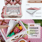 HappyPicnic Fitted Picnic Baskets Cooler Set for 4 Persons with Large Waterproof Picnic Blanket, Insulated Compartment and Cutlery Service Kit-Red