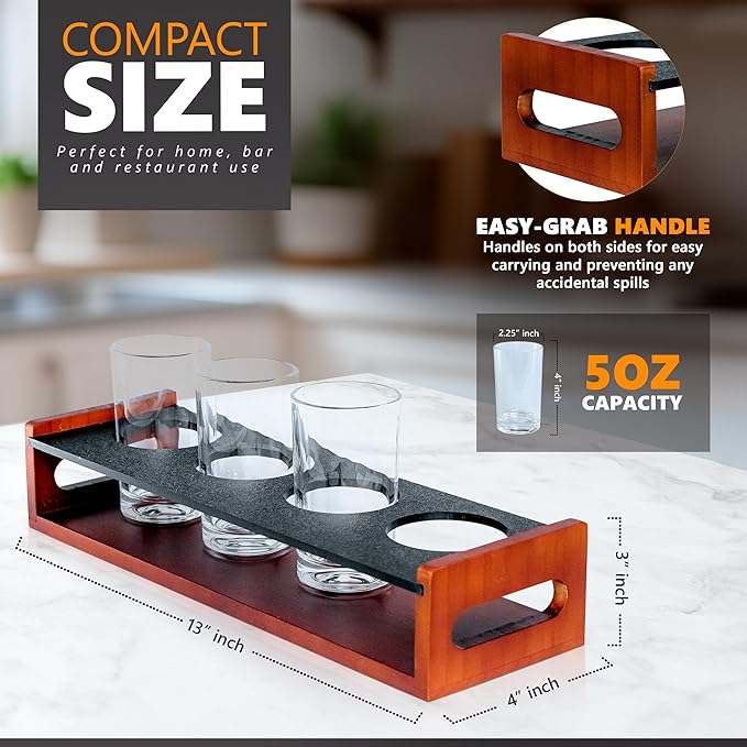 Flight Board with Glasses – Drink Flight Set for Bartesian Capsules – Mimosa and Cocktail Tasting Tray - Bartender Accessories and Hosting Essentials