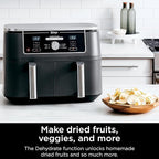 Ninja DZ401 Foodi 10 Quart 6-in-1 DualZone XL 2-Basket Air Fryer with 2 Independent Frying Baskets, Match Cook & Smart Finish to Roast, Broil, Dehydrate for Quick, Easy Family-Sized Meals, Grey