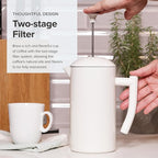 Frieling Double-Walled French Press Coffee Maker - Stainless Steel Coffee Maker with Reusable Filter (34 Fl Oz, White)