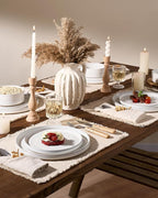 Plates and Bowls Sets for 6, Famiware Premium 18-Piece Stoneware Dinnerware Set, Spiral Dish Set with Straight Rim, Speckles & Reactive Glaze - Microwave & Dishwasher Safe Tableware, White