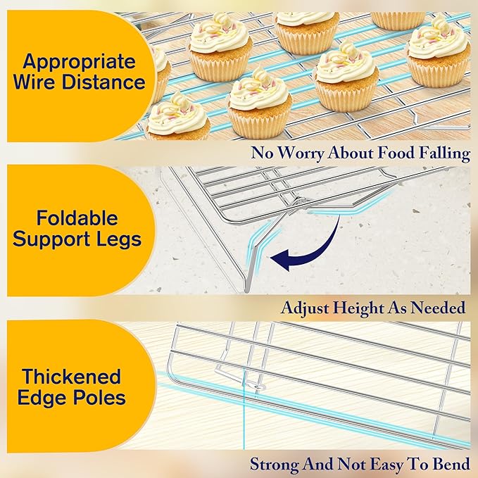 3 Tier Stackable Cooling Rack for Batch Cooling Cookie, Pizza, Cake-15.8”x 10”- Heavy Duty Cooling Racks for Cooking and Baking, Oven and Dishwasher Safe Baking Supplies-Silver
