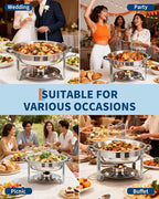 Garvee Chafing Dishes for Buffet Set of 2, 5 QT Round Buffet Servers and Food Warmer Set with Glass Lid, Holder & Drip Tray, Stainless Steel Chafers for Catering Parties Wedding Banquet, Silver