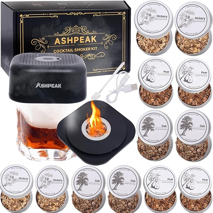 Electric Whiskey Smoker Kit - 12pcs Wood Chips, Cocktail Smoker Kit – Bourbon, Drink Smoker for Old Fashioned Smoker Gift for Men, Birthday, Anniversary, Husband, Boyfriend, Whisky Accessories
