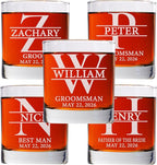 Set Of 5, Personalized Whiskey Glass For Groomsman Gifts, Best Man, Groom, 11oz Old Fashioned Custom Monogrammed Whiskey Glass