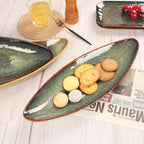 Serving Platter Olives Plate Large Serving Tray, Set of 4, for Entertaining, Porcelain Trays and Platters Sushi Salad Plates Serving Dinnerware Appetizer Serving Tray, Black reaction Glaze