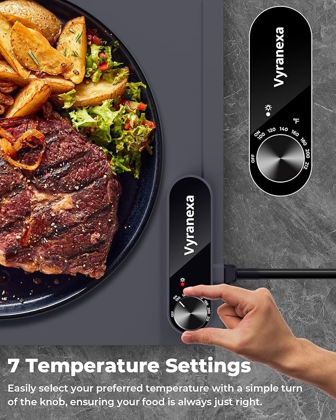 Warming Mat for Food - Space-Saving, Fits Two Baking Dishes, 7 Temp Settings, 4h Auto Shut-Off, Durable Silicone Surface, Easy to Clean, Perfect for Parties and Everyday Use (Gray, Medium)