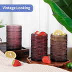 MOLIGOU 6 Pcs Embossed Drinking Glasses, 15oz Vintage Highball Glasses, Beaded Glass Drinking Cups (Purple)