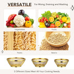 Baderke 3 Pieces Stainless Steel Gold Colander Metal Strainer with Handle Pasta Gold Colander for Kitchen Draining Pasta Rinsing Vegetables Rice Food, 3 Sizes (1.5-3-5 Quart,Novel)