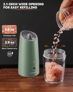 AmuseWit Gravity Electric Salt and Pepper Grinder Set [White Light] USB Rechargeable Automatic Pepper and Salt Mills,Adjustable Coarseness,One-Handed Operation,Sage