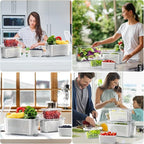 LUXEAR 4 Pack Fruit Vegetable Containers for Fridge, Produce Saver Container with Lids &Removable Colander BPA-free Refrigerator Storage Organizer for Fruit Vegetable, Berry, Meat keep Fresh Longer