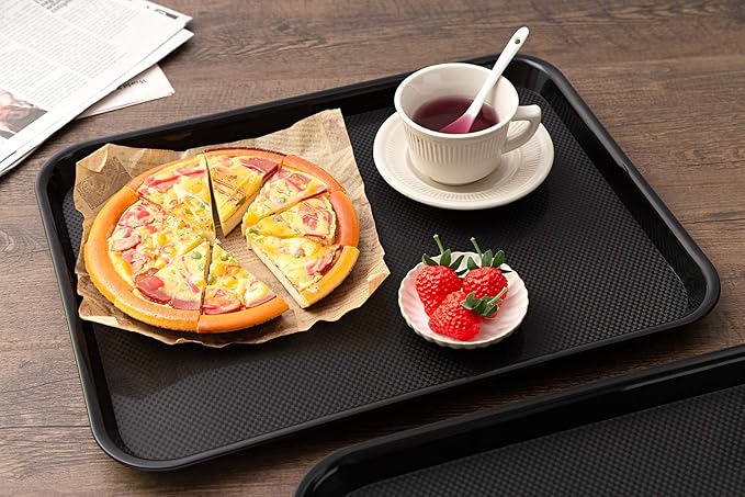 Rectangular Plastic Serving Trays,Fast Food Serving Cafeteria Trays,17"X13",Set of 6 (Black)