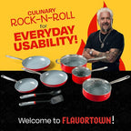 Guy Fieri's Flavortown 15-Piece Ceramic Cookware Set, Nonstick Pots and Pans for Cooking, Easy-Clean Kitchen Cookware, Made without PFAS PTFE PFOA, Induction Compatible, Oven & Dishwasher Safe, Red
