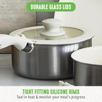 GreenLife Stainless Steel Nonstick 10 Piece Cookware Set, Detachable Handle, Induction Ready, Stackable Kitchen Set, Tri Ply Ceramic PFAS Free Pots & Pans, Space Saving, Oven Safe, Glass Lid, Silver