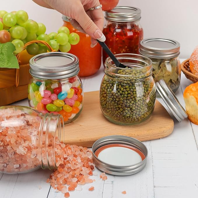 DHSBTLS Glass Regular Mouth Mason Jars, 24 Pack 10 oz Glass Canning Jars with Silver Aluminum Lids and Bands, Airtight Jars for Food Storage, Canning, Overnight Oats, Fermenting, Pickling, Decor