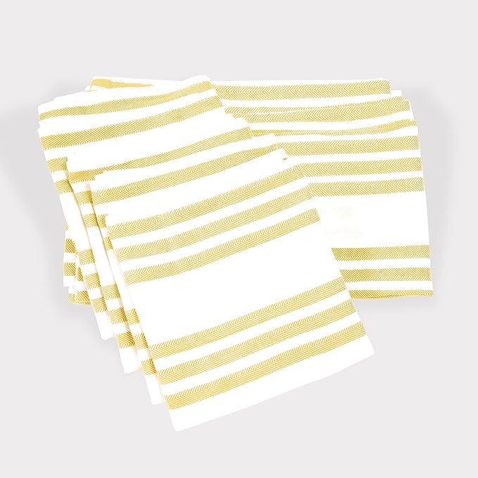 Realm 15" x 25" 100% Cotton Classic Kitchen Dish Towel (12 Pack) | Cuisine Stripe Ochri Yellow | Super Absorbent Machine Washable Tea Towels with Hanging Loop