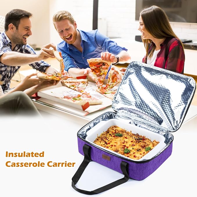 BAGSPRITE Insulated Casserole Carrier for Hot or Cold Food with Heat-resistant Mat, Casserole Dish Carrier Insulated Food Carrier, Hot Food Carrier, Foil Pan Carrier Fits 9" x 13" Baking Dish