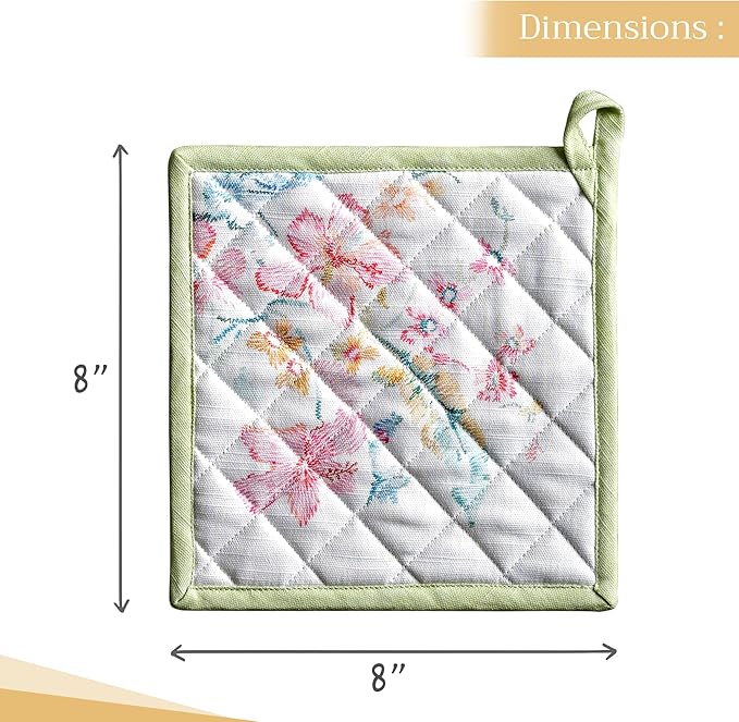 Maison d' Hermine Pot Holders set 100% Cotton Heat Resistant Potholders 8" x 8" Hot Pads with Loop BBQ, Cooking, Baking, Grilling, Kitchen, Handling Hot Pans Spring/Summer (Pack of 2, Paradise Island)