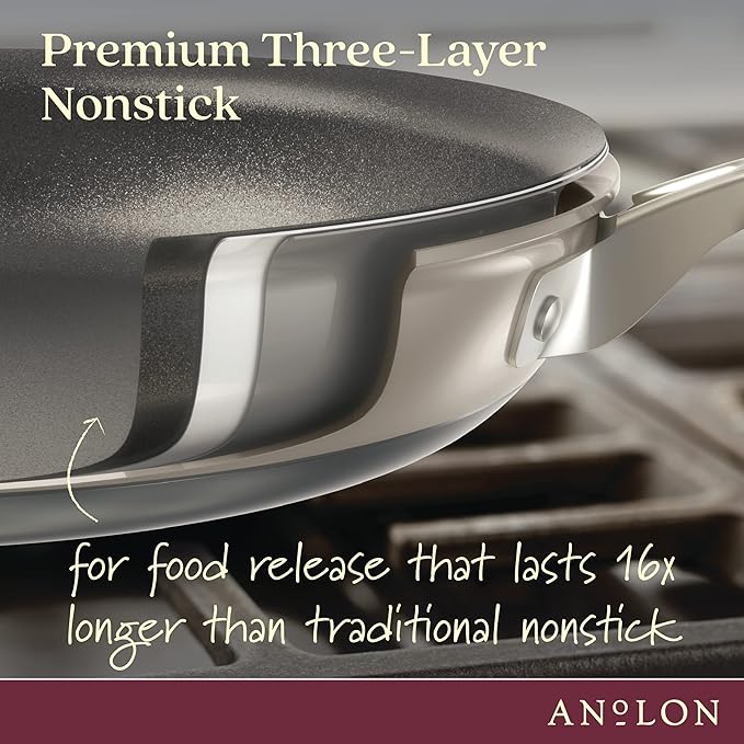 Anolon Achieve Hard Anodized Nonstick Sauté Pan with Lid, 3 Quart - Silver