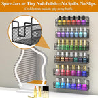 Wall Mounted Spice Rack Organizer, Pantry Door Organizer & Hanging Storage Baskets, Metal Spice Shelf for Kitchen Cabinet, 3 Depth Sizes Hold Large Jars to Nail Polish Bottles, 6 Pack