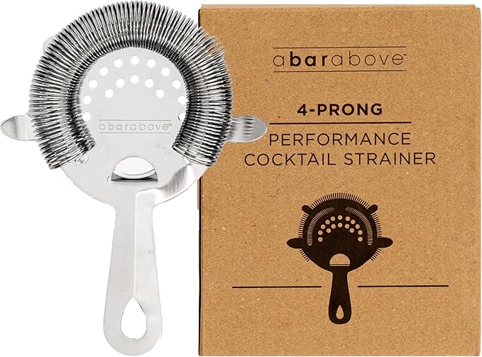 A Bar Above 4-Prong Cocktail Strainer, Stainless Steel Strainer with High-Density Spring for Smooth Drink Pouring, Fits Boston Shakers and Mixing Glasses, Bar Accessories, Silver