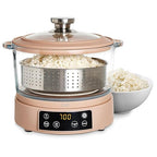 COOK WITH COLOR 3L Glass Low Carb Rice Cooker - Makes 6 Cups Cooked Low Sugar Rice with Auto Lift Filter Basket, Hotpot & Steamer for Rice, Grains and Oats, Digital Panel with Keep Warm, Blush