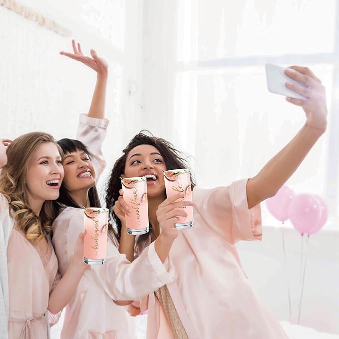 LADY&HOME Bachelorette Party Decorations Highball Glasses,13oz Tall Glass Cups,Bridesmaid Gifts Bridal Shower Gifts Gold Embossed,1 Count(Bridesmaid)