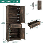 YITAHOME 72.6" H Farmhouse Kitchen Pantry Cabinet, Freestanding Tall Storage Cabinet with 4 Doors, Drawer and Adjustable Shelves, Tall Cupboard for Dining Room, Living Room, Dark Rustic Oak