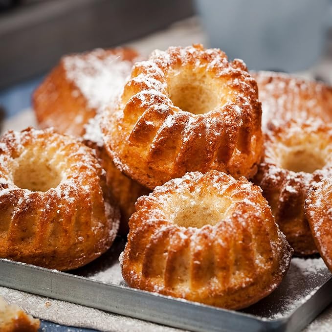 Tiawudi Mini Fluted Tube Cake Pan, 6 Cavity Bundt Cake Baking Pan, Non-stick Baking Mold for Cupcakes, Donuts, Cornbread, Brownies, Jellies, Set of 3