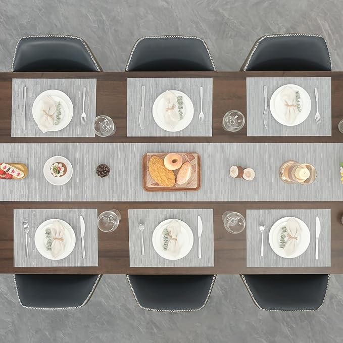 Myir JUN Placemats Set of 6, Vinyl Woven Placemats Place Mats Indoor Washable Table Mats Non-Slip Place mats for Dining Table (Silver, Set of 6)