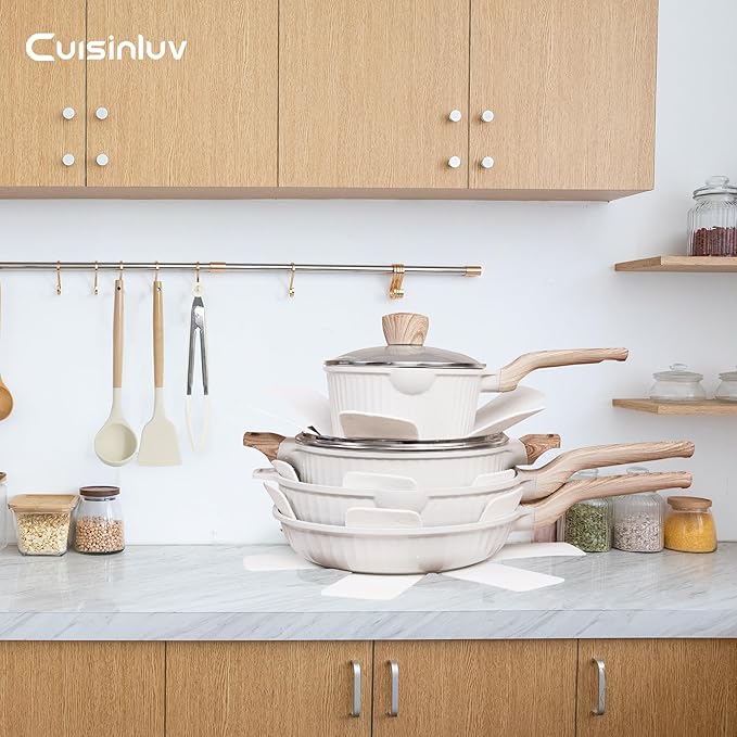 13-Piece Nonstick Pots and Pans Set – Granite Stone Kitchen Cookware Set, PFOA-Free – Includes Frying Pans, Saucepans, Sauté Pan – Induction Compatible, White