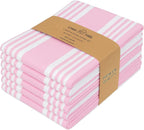 Urban Villa Kitchen Towels 100% Cotton Pack of 6, Highly Absorbent Quick Drying Super Soft Premium Dish Towels for Kitchen with Hanging Loop Hand & Tea Towels - 20x30 Inch, (Pink & White, Striped)