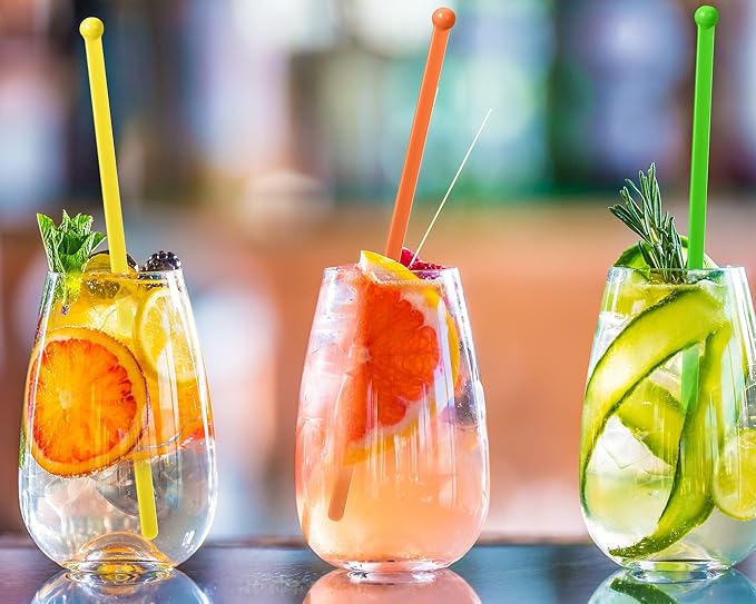 100 Pieces Disposable Plastic Round Top Crystal Swizzle Sticks (Rainbow Color)