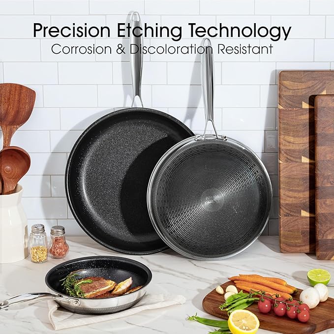 Nonstick Frying Pan Set – 10" Titanium Ceramic Skillet with Lid, Stay-Cool Handle,PFAS, PTFE, PFOA-Free, Non-Toxic, Dishwasher & Oven Safe, Compatible with All Cooktops