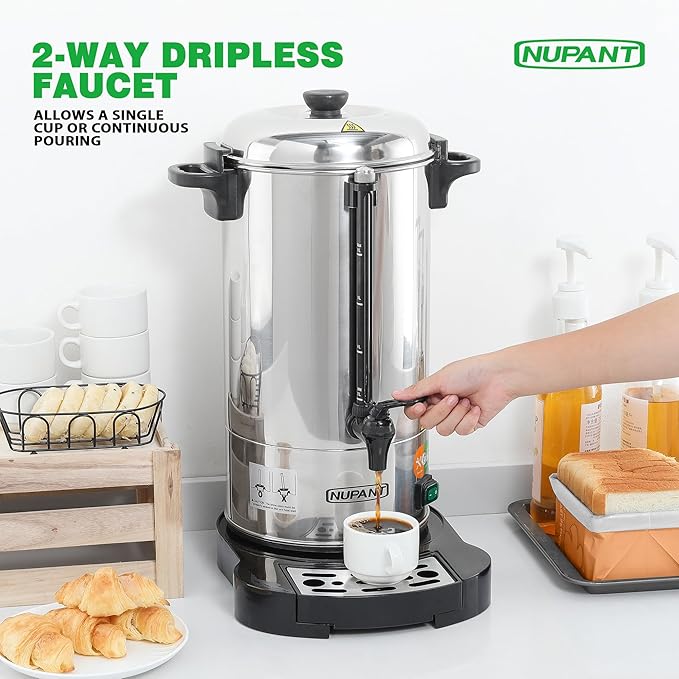 Commercial Coffee Urn 50 Cup/8L Coffee Dispenser with Upgraded Percolator, 304 Stainless Steel Hot Water Urn Beverage Dispenser with Keep Warm Mode, Large Coffee Maker for Catering Party