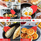 Pack of 4 Large Silicone Cooking Spatulas and Spoons, Slotted and Solid Stainless Steel Cooking Utensils Set, Non-stick Heat Resistant Kitchen for Baking, Fried, Stir-Fry, Mixing, Serving (Red)