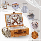 Picnic Basket Set for 4 with Waterproof Blanket Mat Insulation Bag Wicker Floral Brown Classic Fresh for Wedding Birthday Summer Camp Outdoor Camping Beach Travel Christmas