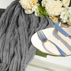 12 Pack Gery Cheesecloth Table Runner 10ft Boho Gauze Cheese Cloth Table Runner Rustic Sheer Runner 120 inch Long for Christmas Wedding Table Decorations