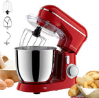 Stand Mixer, 5.5 Quart, 10 Speed Tilt-Head Food Mixer, Kitchen Electric Mixer with SS Bowl, Copper Motor, Beater, Dough Hook, SS Egg Whisk (450W Red)