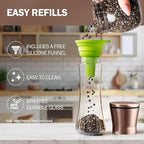 Home EC Original Copper Salt and Pepper Grinder Set of 2 - Adjustable Ceramic Grinder - Tall Glass Salt and Pepper Shakers With Funnel and Ebook - Kitchen Spice Mill - Copper Kitchen Accessories