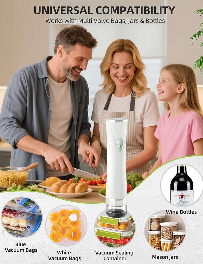 Vacuum Sealer Set (Vacuum Sealer Machine + 30 Reusable Vacuum Bags) Handheld Vacuum Sealer for Food, Portable Vacuum Sealer Machine with Auto-Stop & Detachable Filter, 5X Freshness Lock