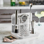 Crystal Cocktail Mixing Glass Set with Bamboo Stand - 22 Oz 650ml - Thick and Sturdy Bottom, Durable and Seamless Design with Bar Accessories