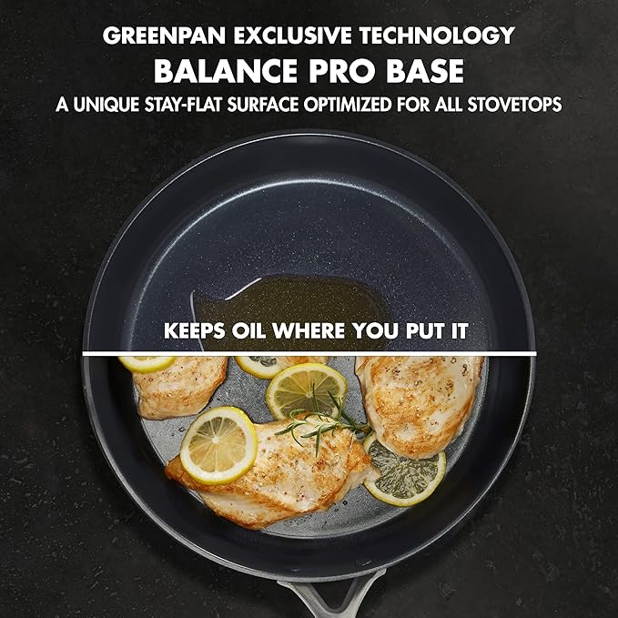 GreenPan GP5 Hard Anodized Healthy Ceramic Nonstick 8" Frying Pan Skillet, Heavy Gauge Scratch Resistant, Stay Flat Surface, Induction, Mirror Finish Handle,Oven Safe, PFAS-Free, Black