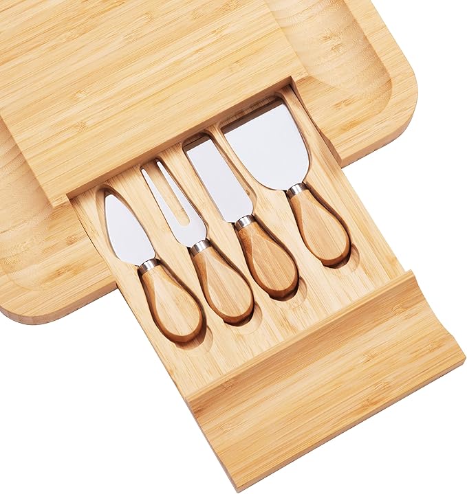 Charcuterie Board Gift Set, Bamboo Cheese Board With Cutlery, Includes Stainless Steel Serving Utensils, Cheese Platter and Serving Tray, Suitable for Wedding, Gift for Couples, and Housewarming Gifts