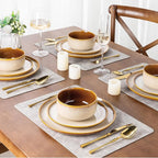 LERATIO Ceramic Dinner Plates Set of 6, 10.5 Inch Reactive Glaze Porcelain Plates, Modern Shape Dinnerware Dishes Set for Kitchen,Microwave&Dishwasher&Oven Safe, Scratch Resistant-Khaki