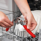 Zulay Kitchen Comfort Grip Garlic Press - Garlic Mincer Tool - Garlic Crusher - Garlic Press Mincer Rust Proof, with Soft Ergonomic Handle, Easy Clean Set with Peeler and Brush - Red